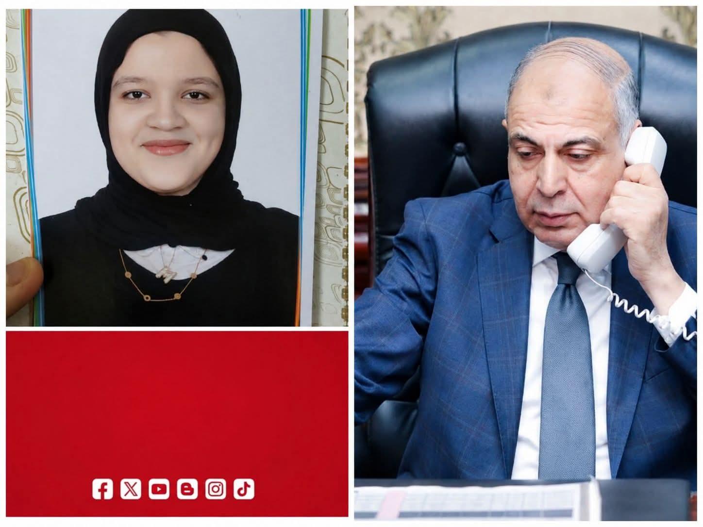 تهنئة محافظ المنيا لطالبة من أوائل الجمهورية
